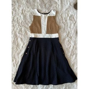 Anthropologie MAEVE Womens 6 Navy Tan Colorblock Retro Sleeveless Sweater Dress